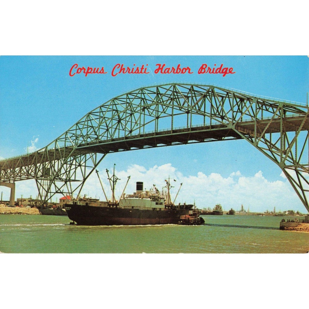 Corpus Christi Harbor Bridge Texas Vintage Postcard Freighter Ship FW-475 - Picture 1 of 2